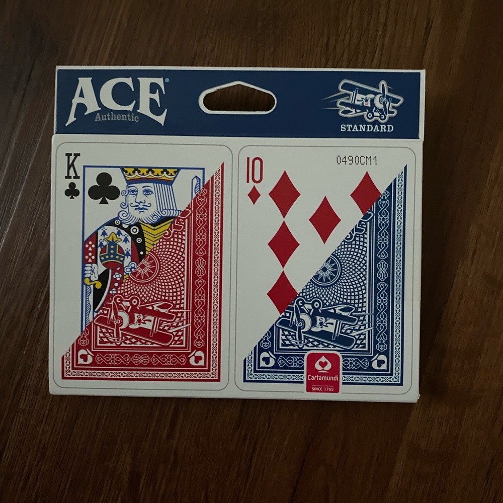 Ace Authentic Standard Face Playing Cards 2 Pack Red & Blue New